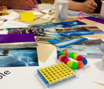 Beads and craft materials on a table